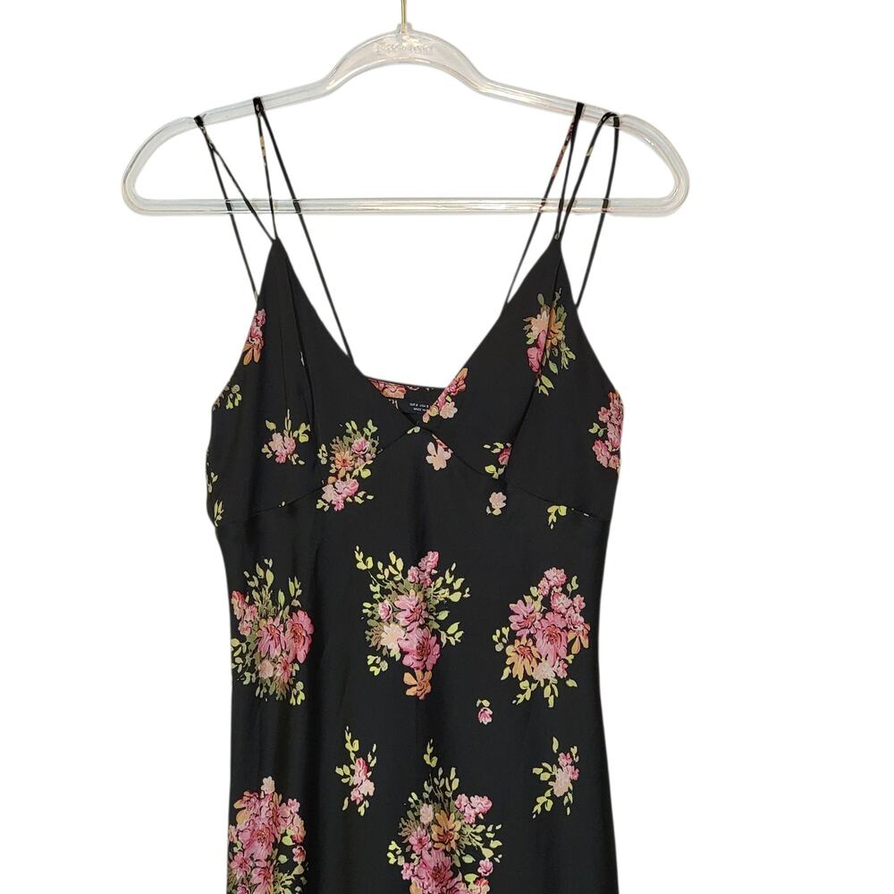 ZARA Floral Sleeveless Black Pink Midi Slip Dress Romantic Size S - Picture 3 of 16